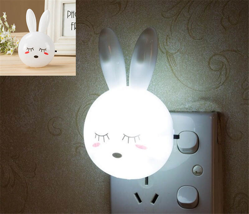 AC110-220V Night Light Children Light Baby Nursery Lamp Bedroom Sleep LED Light Switch Wall Night Lamp For Children Girl Toy: Rabbit white