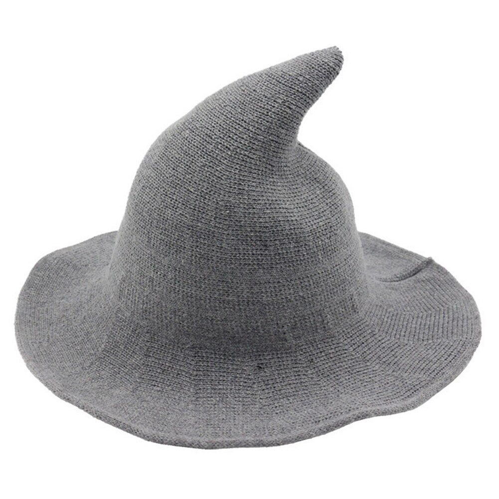 Women Modern Witch Wool Hat Foldable Costume Sharp Pointed Wool Felt Halloween Party Hats Witch Hat Warm Cap: Dark Grey