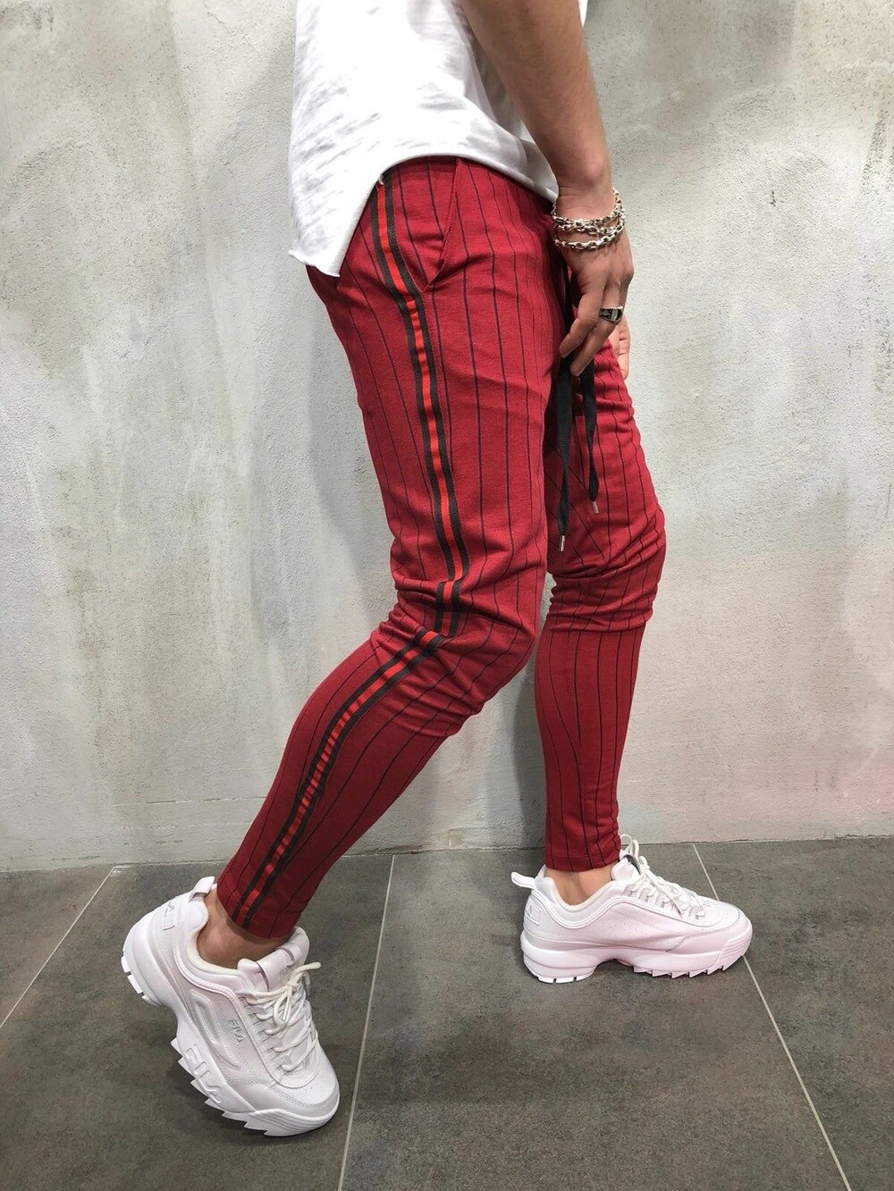 Pantalon de Jogging Slim pour homme, de sport à rayures, de loisir, style européen et américain, , offre spéciale