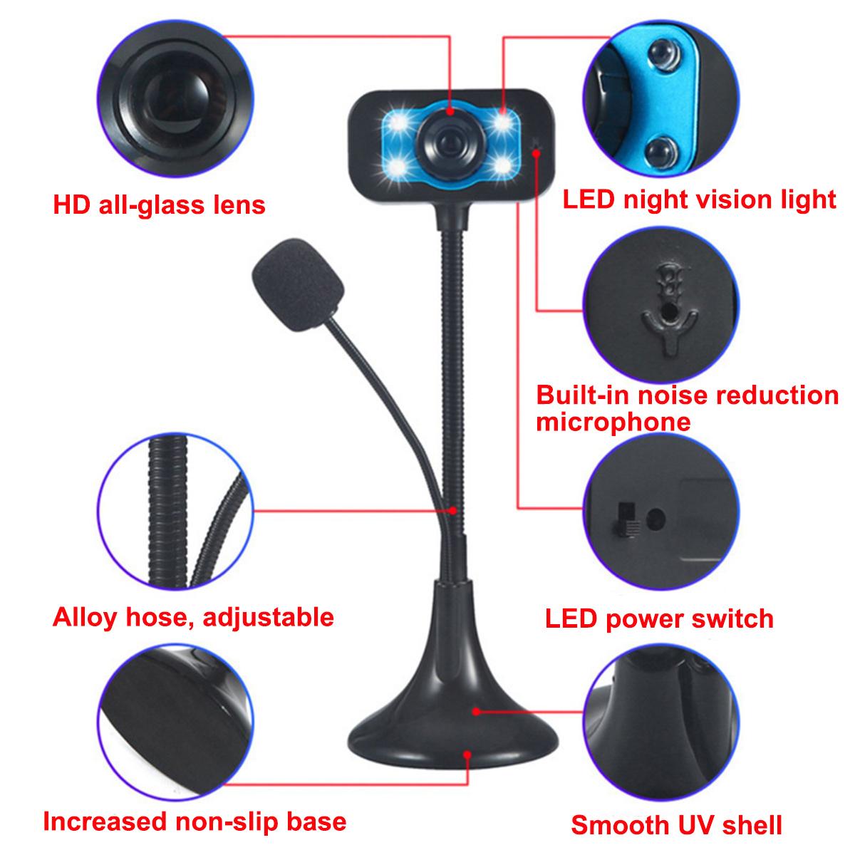 Hd Camera Webcast Online Lessen Desktop Computer Digitale Notebook Video Gratis Drive Video Microfoon Met Led Licht