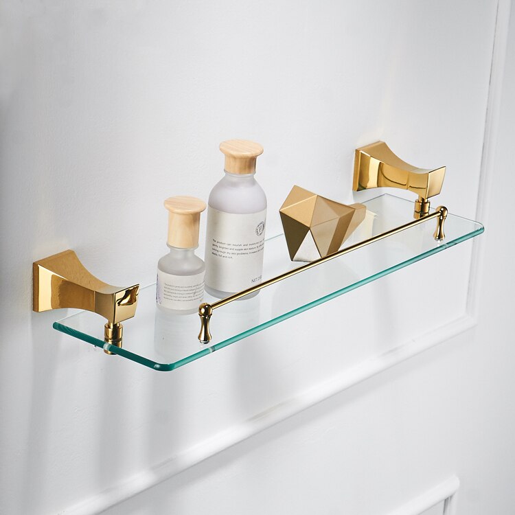 Bathroom Hardware Set Wall Mounted Glass Shelf 2 Layer Gold Bathroom Accessories Brass Toothbrush Holder Towel Paper Holder: glass shelf