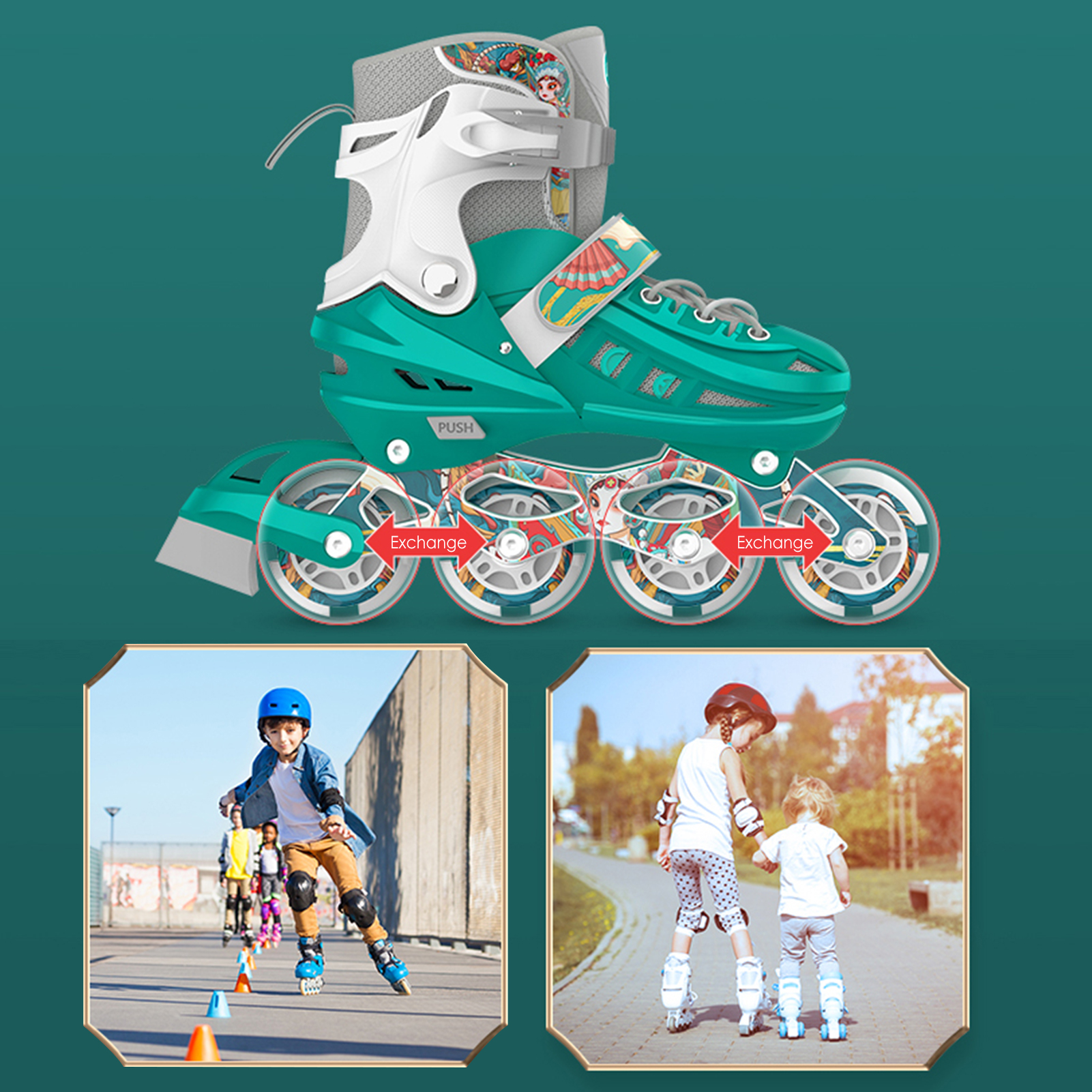 Inline Skates Outdoor Roller Skates Adjustable Rollerblades Illuminating Wheels Adult Tracer Adjustable 4 Rodas PU Glow Fitness