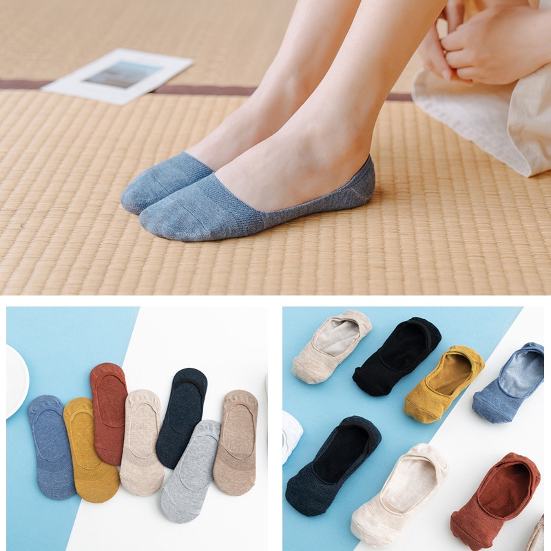 Women Cotton Invisible No Show Socks Non-slip Summer Solid Color Girls Ladies Ankle Thin Slipper Short Boat Socks