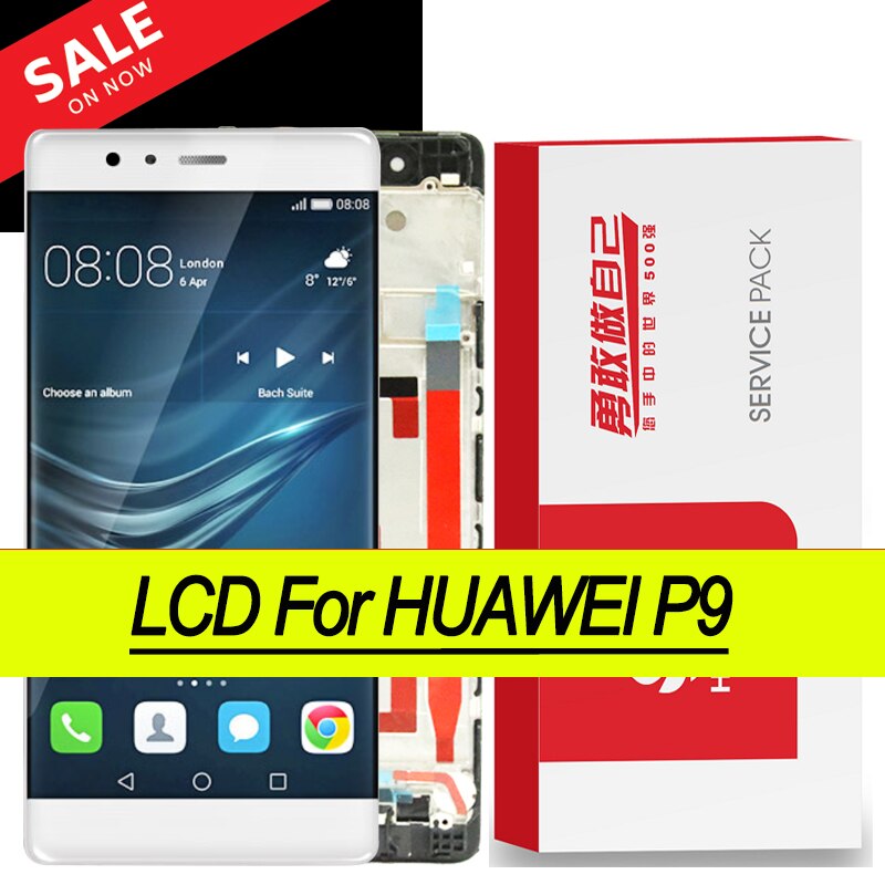 100% Original de 5,2 &quot;de pantalla con marco para Huawei P9 EVA-L09 EVA-L19 LCD MONTAJE DE digitalizador con pantalla táctil reparación de piezas