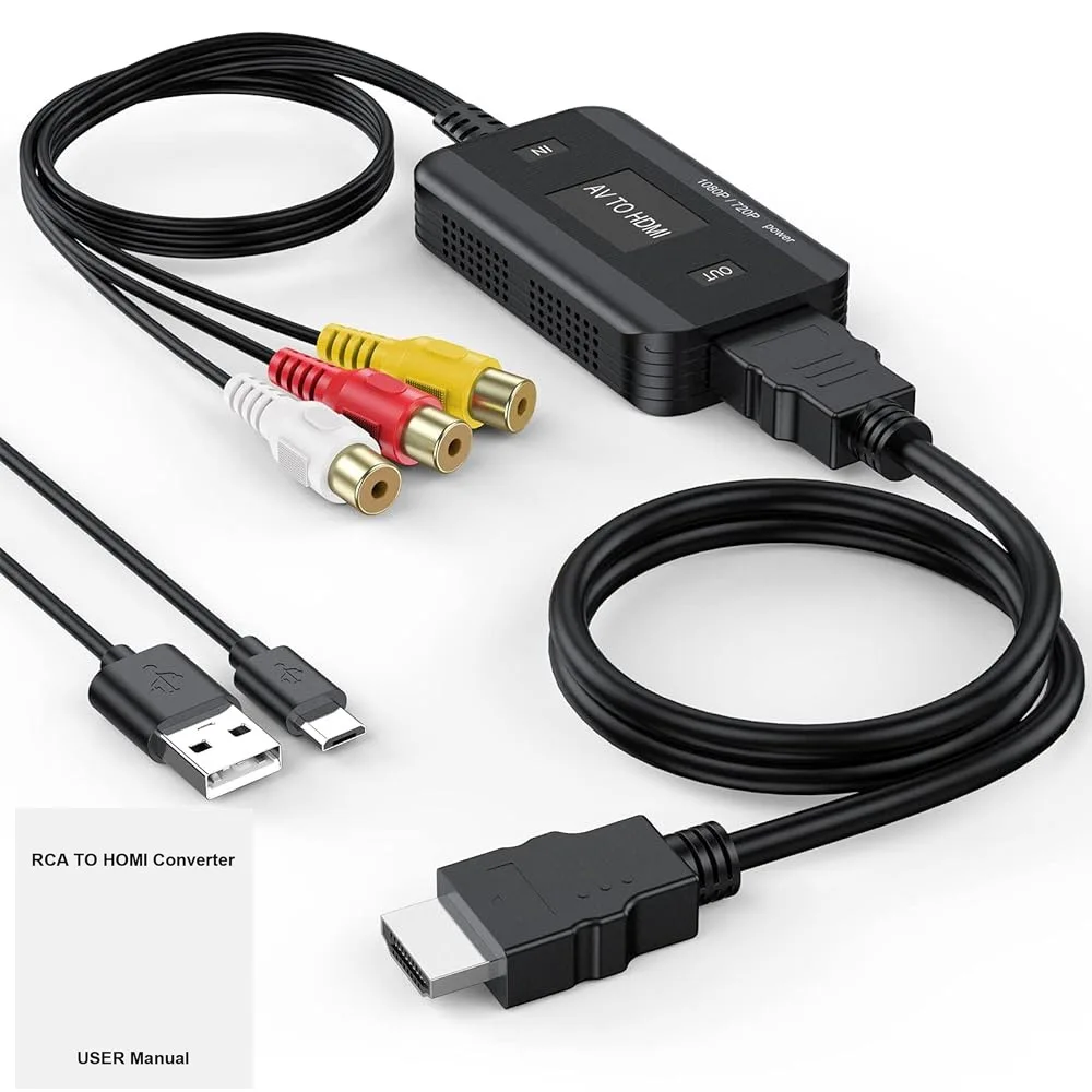 Video Adapter 1080P Converter RCA to HDMI Cable HD Link Cable Audio Cable HDMI Converter AV to HDMI Adapter: SKY BLUE