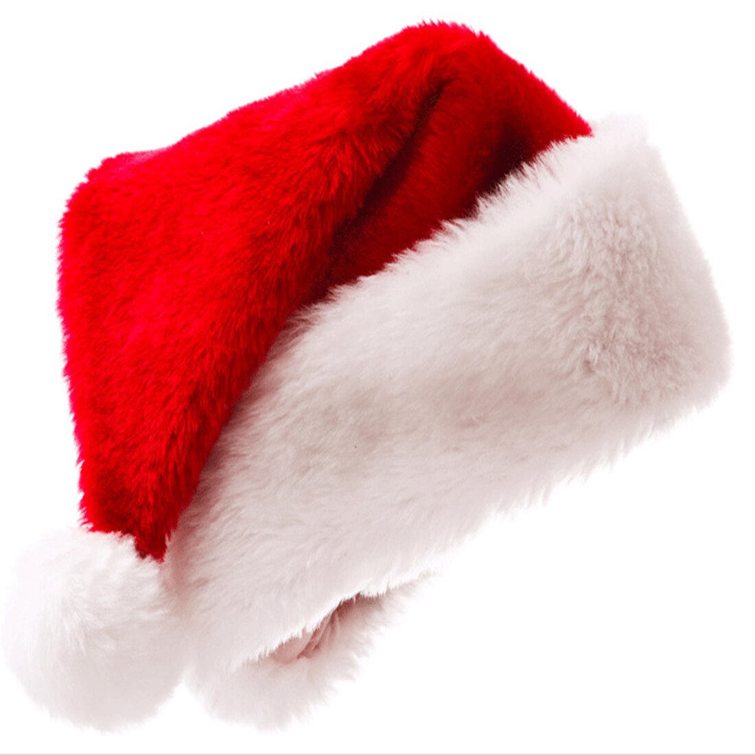 Met pluchen rand kerstman muts pluizige kerstman muts kerstversiering kerstfeest hoed kerstman verkleedhoed bontbal: Default Title