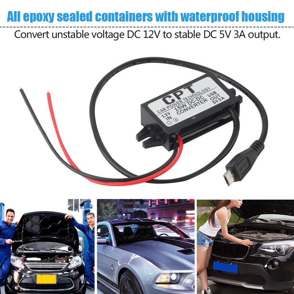 Reliable Car Power Technology Charger DC Converter Module Single Port 12V To 5V 3A 15W with Micro USB Cable CPT-UL-6