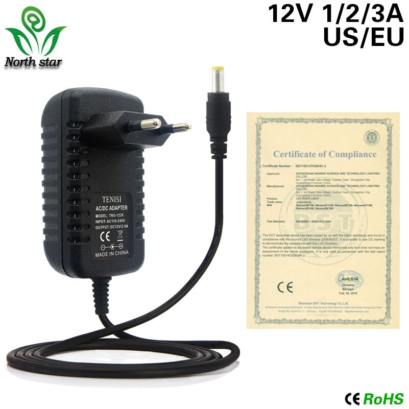 1 st 2a ac 100v-240v 12 converter adapter  dc 12v 2a 2000ma voeding eu stekker 5.5mm x 2.1-2.5mm voor led cctv