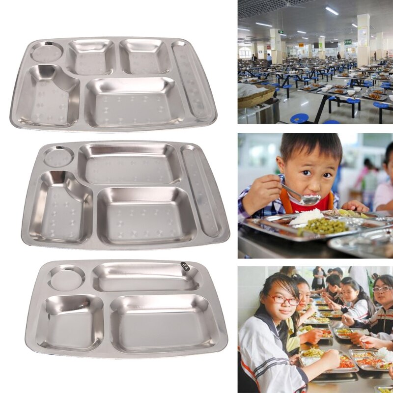 Rustfrit stål børn fade middagsplader opdelt middagsbakke frokost container mad tallerken til skolekantine 3/4/5 sektion