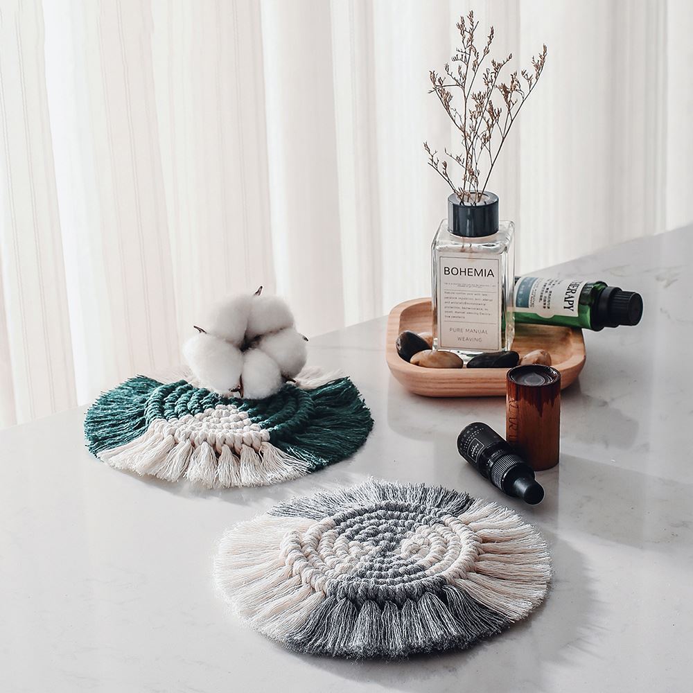 Napperon en macramé du nord de l'europe, nappe bohème, pur fait à la main, tapis de Table en coton tressé, tapis isolants antidérapants pour la cuisine