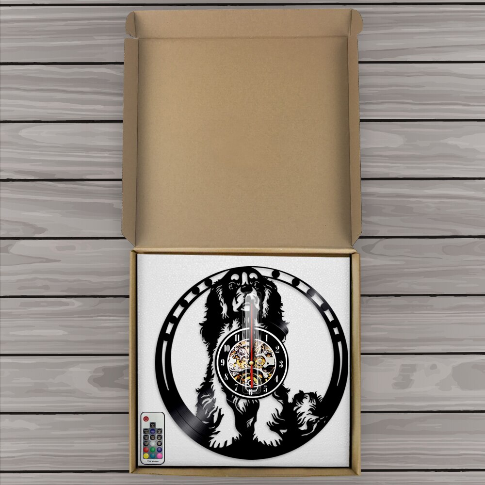 Cavalier king charles spaniel hund 3d veggklokke vinylplate klokke valp ainmal barnehage kunst veggdekor for kjæledyrelsker