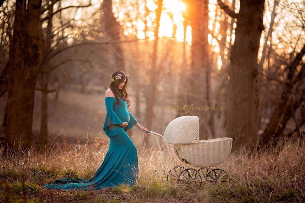 Maternity Dress For Photo Boat Neck red Dress Maternty Photography Props long Sleeve Stretch Cotton Pregnant Dress