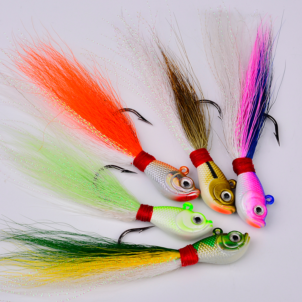 PROBEORS 1 cebo duro de Metal con plumas, 5 colores 7g 14g 28g 42g 56g anzuelos con cabeza de anzuelo para cebo blando, aparejos de pesca al aire libre