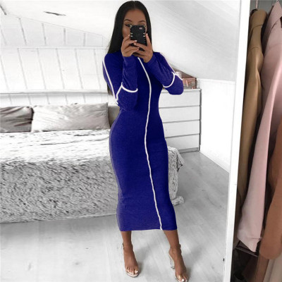Simenual lässig Bodycon Frauen Lange Kleid Volle Hülse gestreift Patchwork Kleider Rollkragen Damen Dünne Kleider