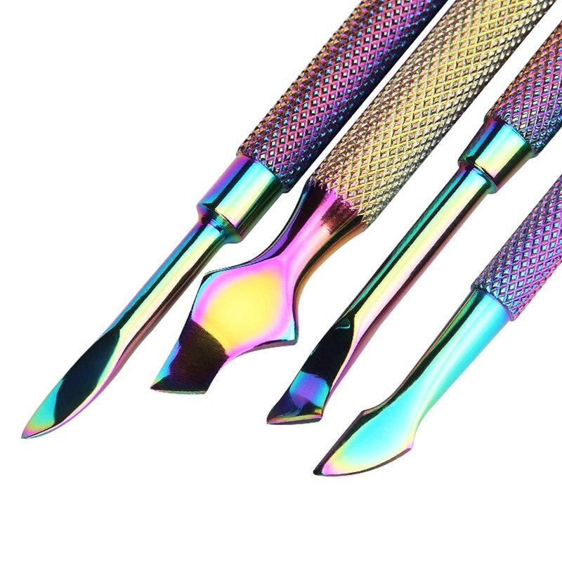 Dual-Ended Chameleon Nail Cuticle Pusher Dode-Skin Remover Rainbow Rvs Nail Art Tool