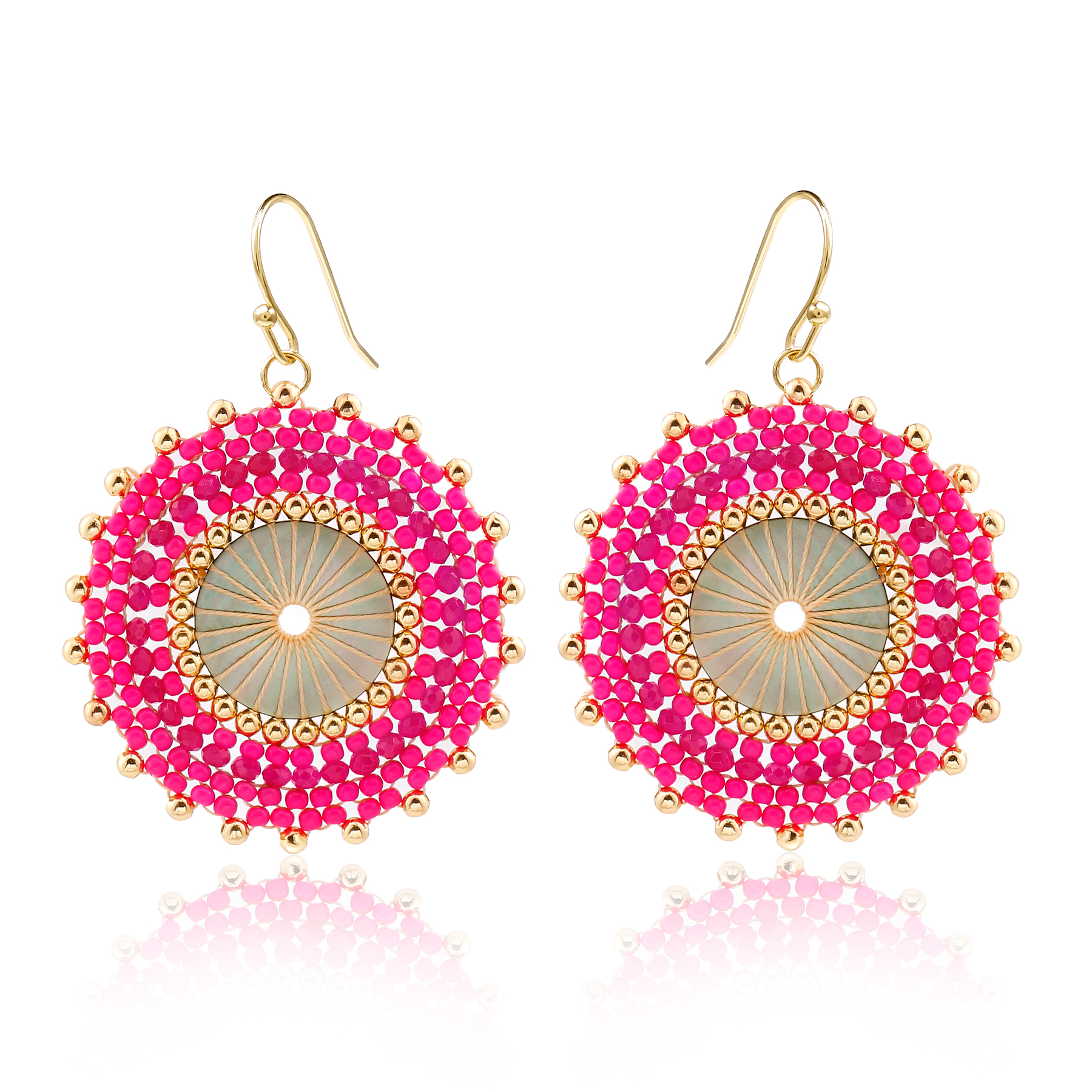Badu-pendientes colgantes con cuentas redondas de colores para mujer, aretes grandes de cristal hechos a mano con cuentas bohemias, de joyería: Rosa