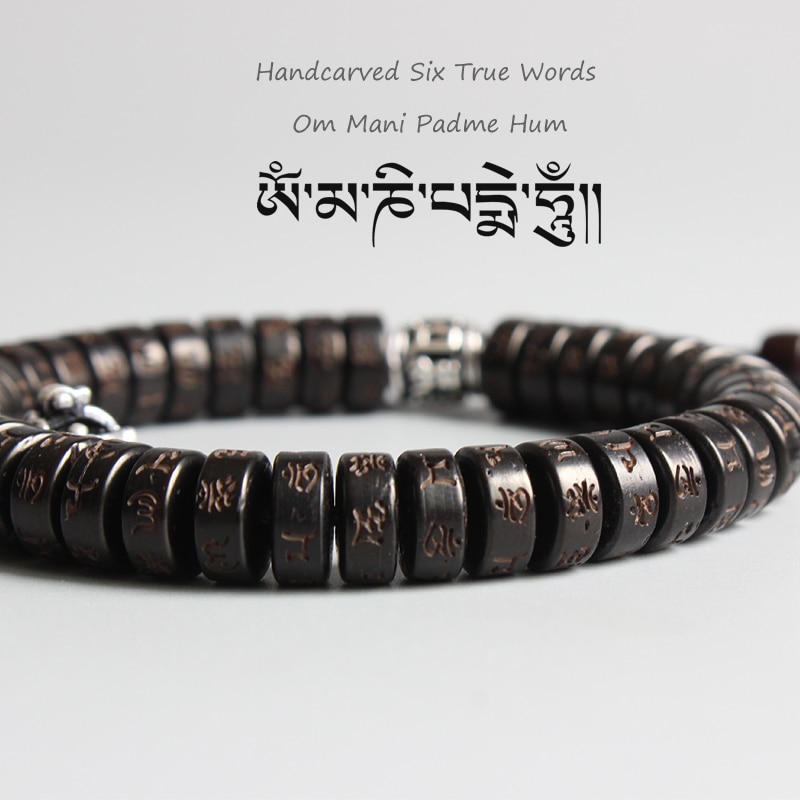 Eastisan Tibetan buddhism Vajra Charm Natural Coconut shell beads OM Mani Padme Hum Bracelet For Man Women Handmade