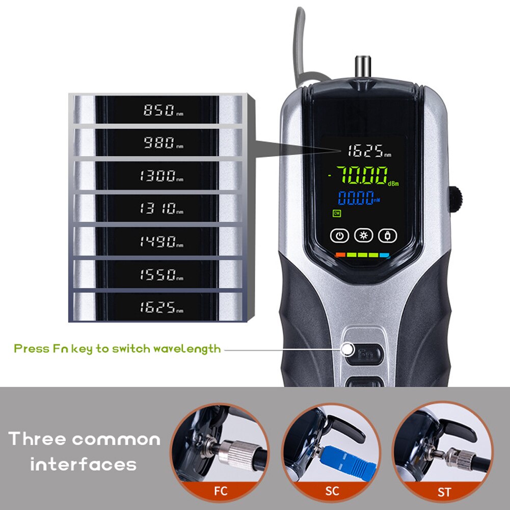 G710 LCD Rechargeable Optical Power Meter Optical Fiber Tester Attenuation Detection Instrument 7 Testing Wavelengths -70~10dBm