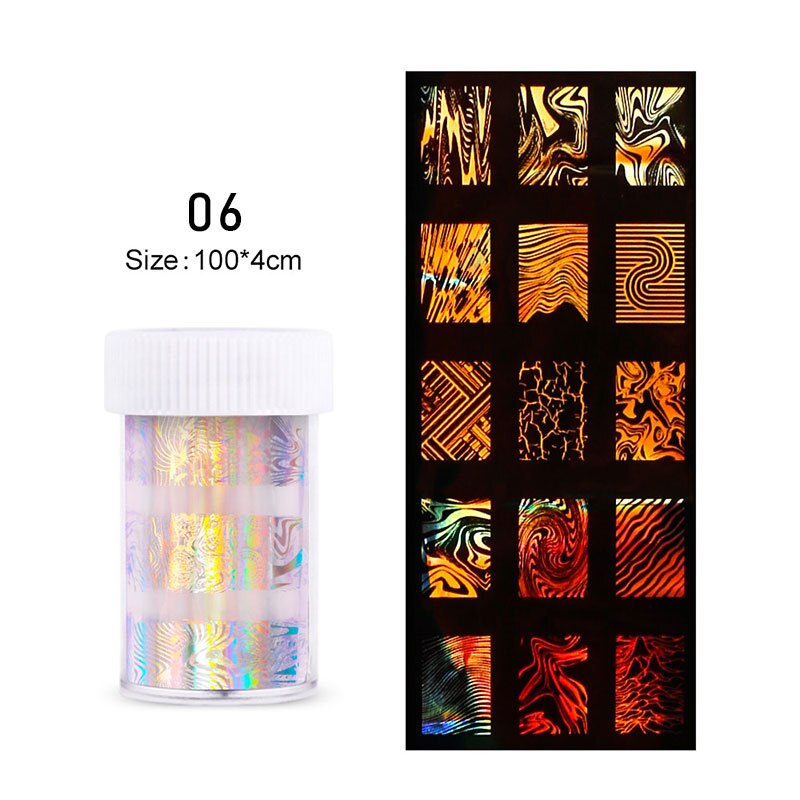 4*100Cm/rouleau holographique ongles Film flamme papillon Smiley Graffiti Nail Art transfert autocollant eau toboggan Nail Art décalque bricolage: 06