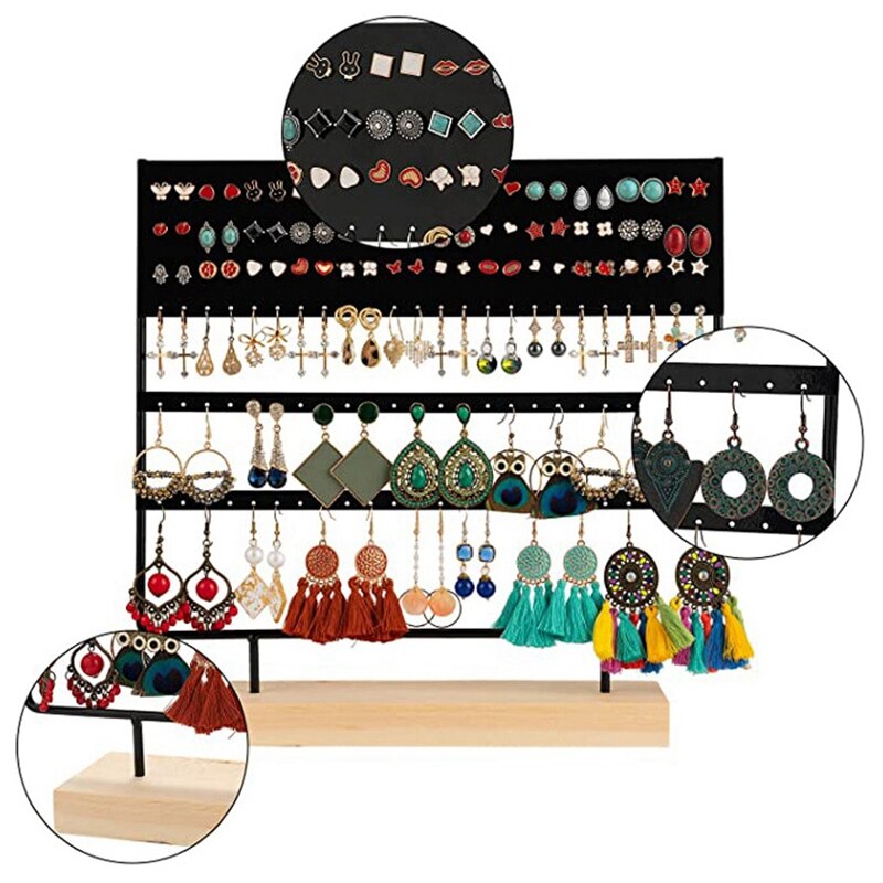 Oorbel Stand Display Rack 3-Tier Oor Stud Houder Sieraden Organisator Oor Stud Oorbel Houder 144 Gaten Met Hout base