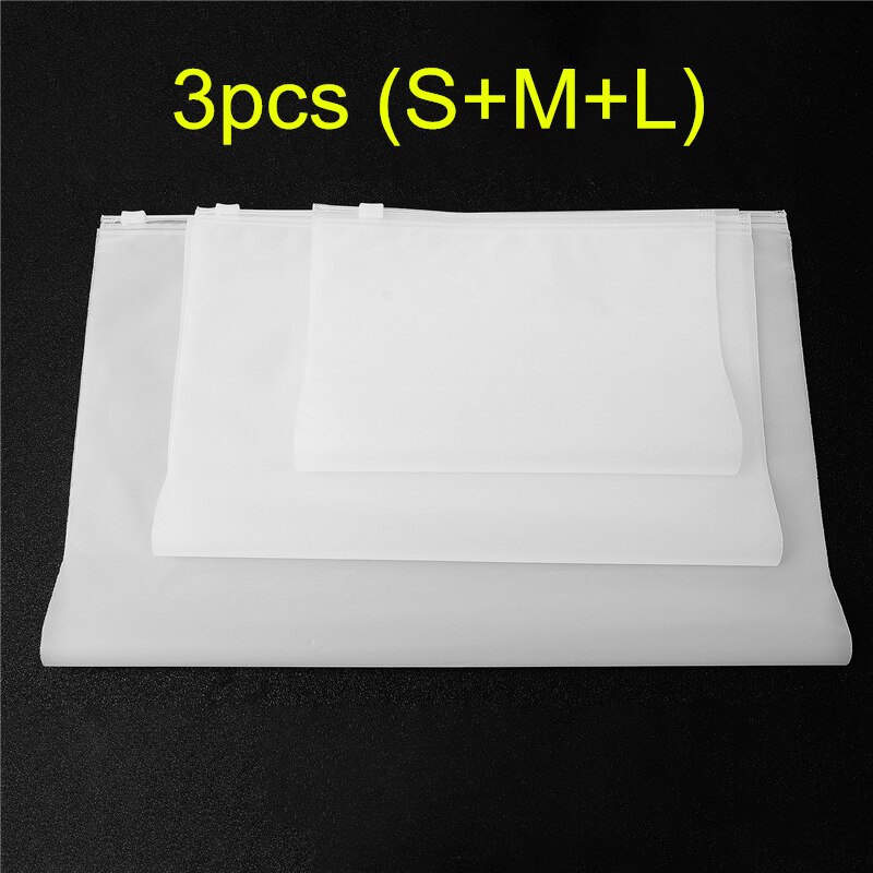 Bolsa de almacenamiento de plástico transparente mate, 3 uds., bolsas de viaje con cierre de cremallera, para embalaje de ropa, organizador de zapatos, 3 tamaños: 3pcs (sml)