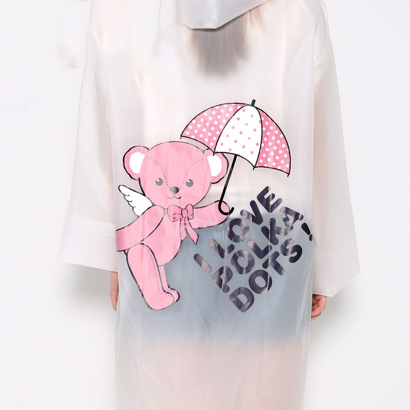 Outdoor Safe Transparent Hiking Rain Poncho Plastic Women Long Cover Rain Raincoat Naisten Waterproof Raincoats Rain Gear 6C001: Teddy Bear1 / L
