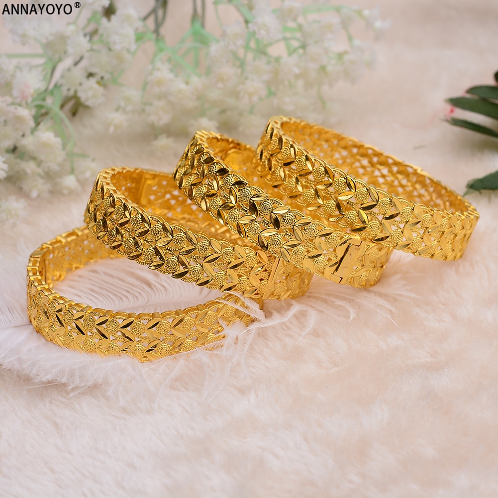 Annayoyo Can open 1pcs Dubai Gold Bangles Width Women Men Gold Bracelets African European Ethiopia Girls Bride Bangles