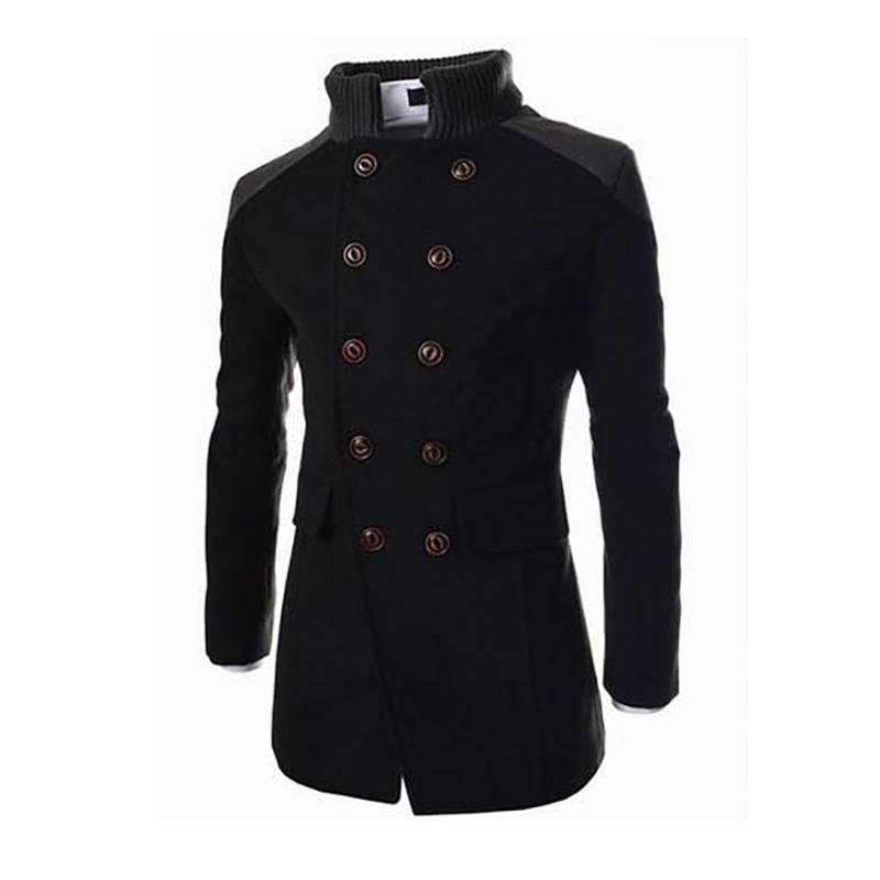 England Style Male Brand Clothing Turn Down Collar Wool Blend Coat Mens Double Breasted Thick Coat Overcoats