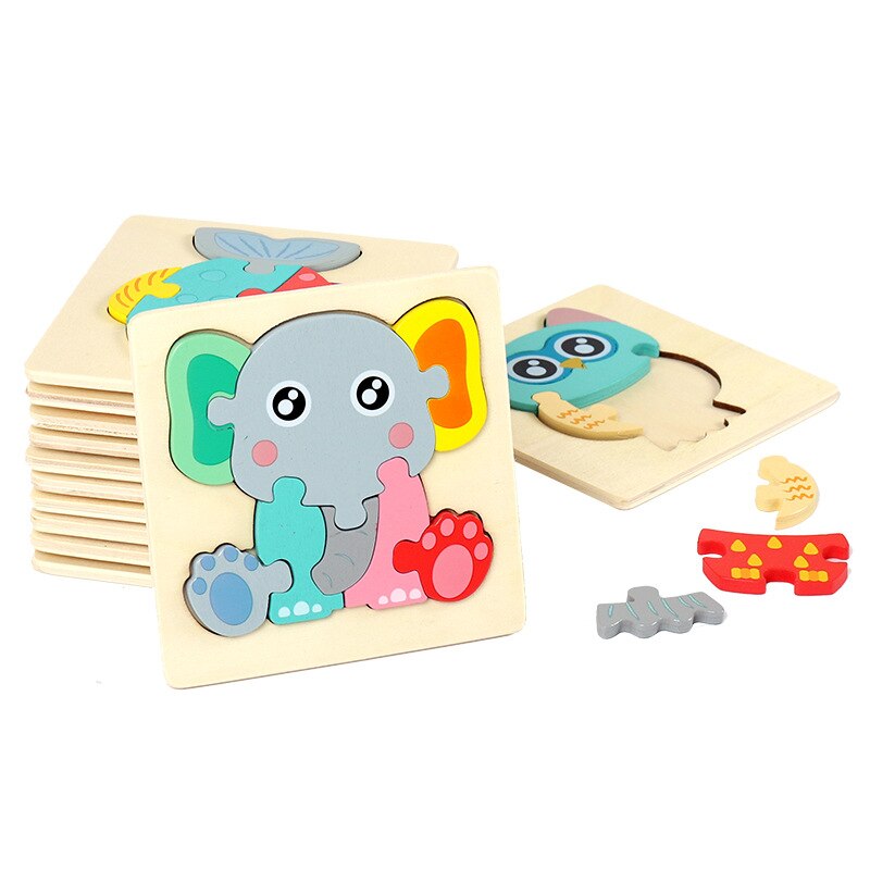 Animale del fumetto 3D Puzzle Per Bambini Giocattoli di Legno Motessori Giocattoli Educativi Per I Bambini 2 A 4 Anni di Età Puzzle Montessori giocattoli Del Bambino