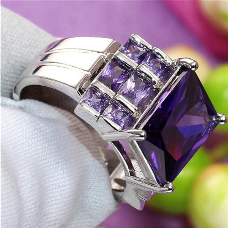 FDLK Neue Lila Prinzessin schneiden AAA Zirkonia Hochzeit Ringe für Frauen Silber Farbe Schmuck Beste