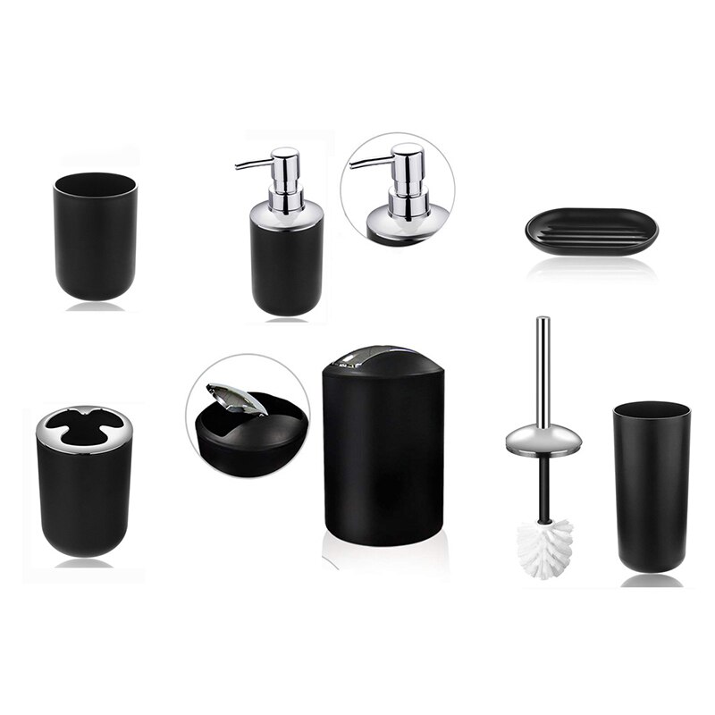 6 stk badeværelse tilbehør sæt tandbørsteholder kop sæbe dispenser fad toilet børste skraldespand plast tumbler kop vaskerum værktøj