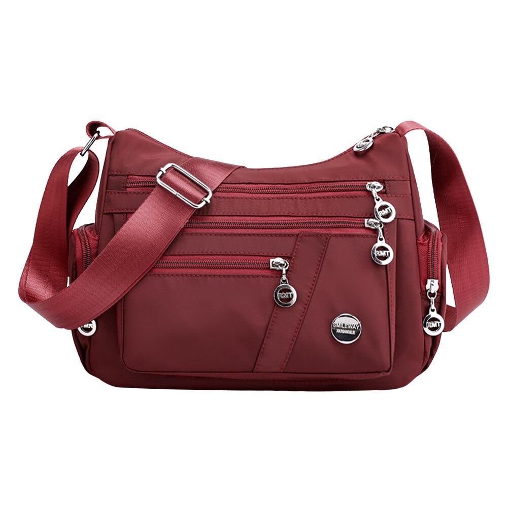 Schulter Geldbörse Multifunktions Nylon Frauen Jahrgang retro Kette Handtasche Bote Tasche Multifunktions Nylon lässig Handtasche Frau: Wein rot