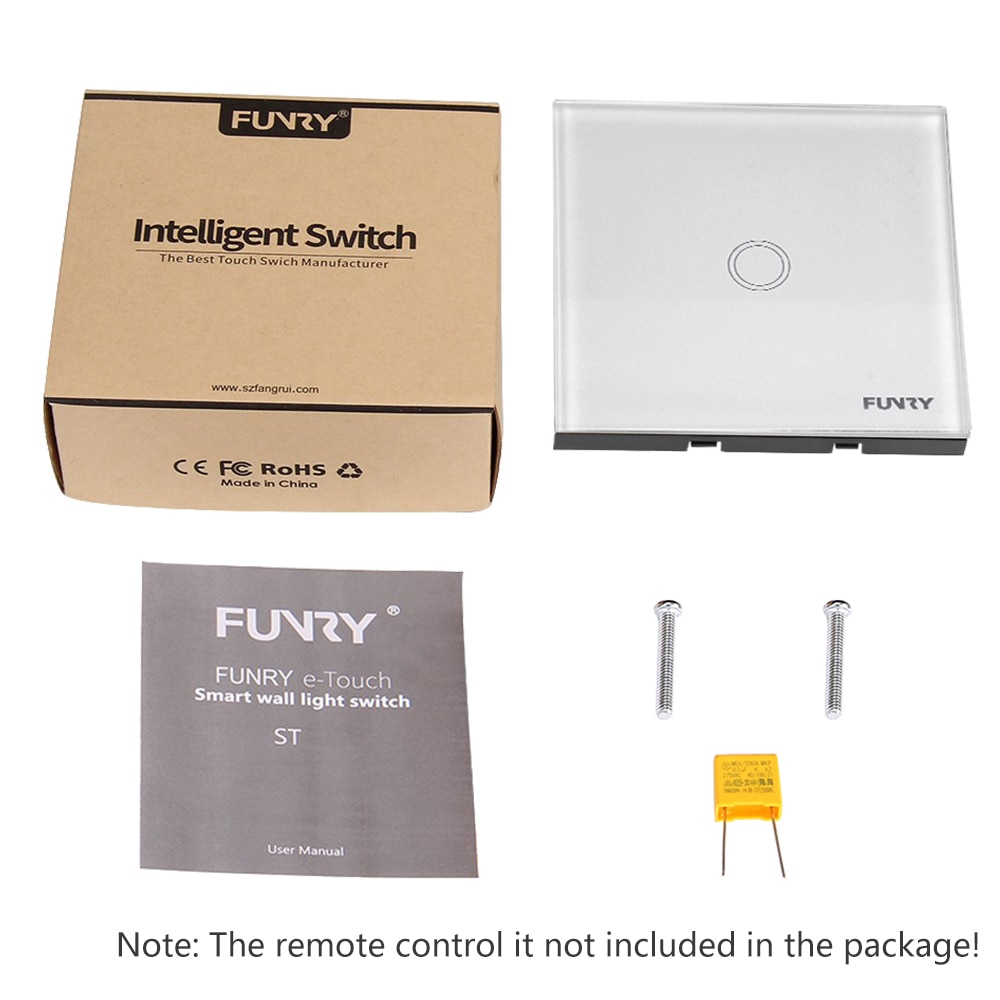 FUNRY ST1 1 gang 1 way EU Standard Touch Switch Glass Panel Lamp Switch Wall Light Touch Switch 170-240V 86*86*36mm 7-200W/gang