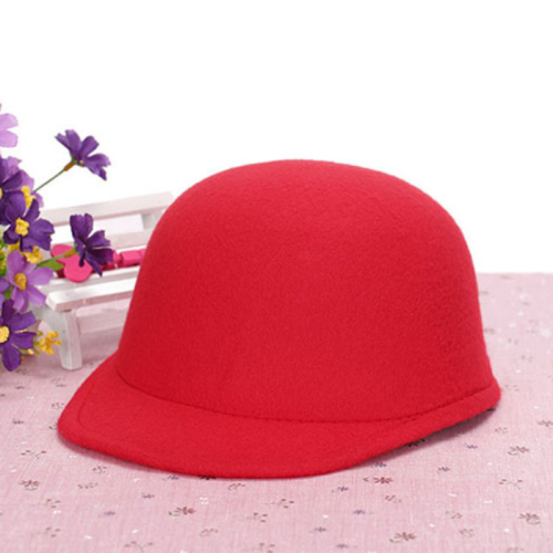 HT1835 Winter Herfst Vrouwen Hoeden Fedora Ronde Top Bowler Jazz Hoed Vintage Wolvilt Hoeden Solid Plain Ouder-kind cap Fedora Hoed: Kids Red