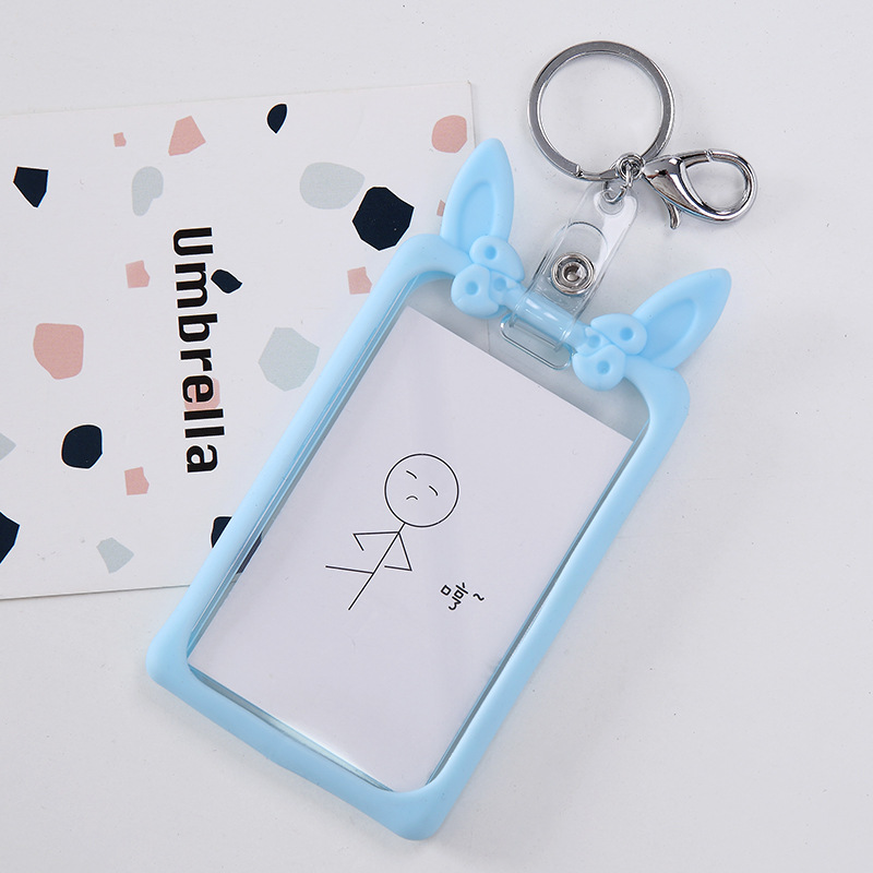 Creatieve Boog Siliconen ID Kaarthouder Sleutelhanger Vrouwen Anti-val Naam Badge Paspoort Cover Student Leuke Kat Oor Card case Houders: Blauw