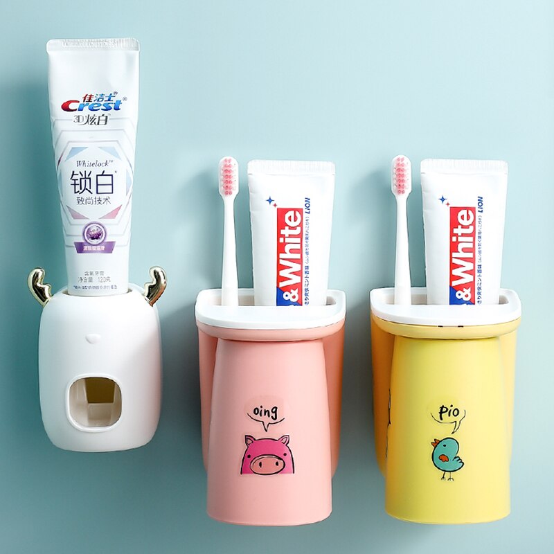 Distributeur de dentifrice mural pour enfants, support de rangement, ensemble d'accessoires de salle de bain