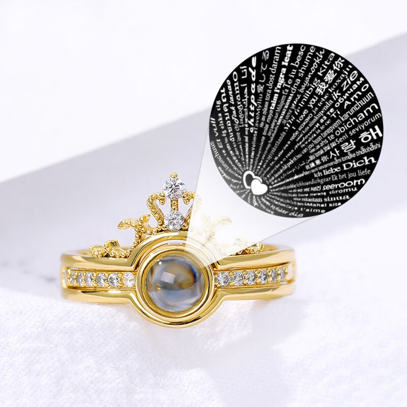 Bague couronne de princesse en or Rose, anneau avec le doigt je t&#39;aime pour femmes, bijoux pour demoiselle d&#39;honneur, langue 100