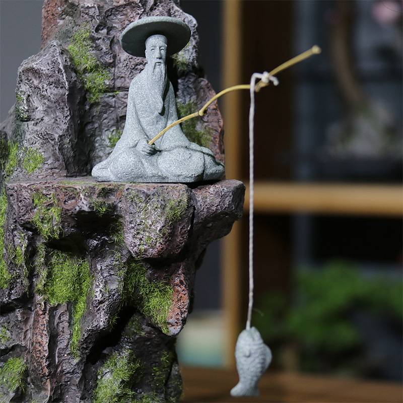 Figurita de piedras de arena de ajedrez, juego de pescador antiguo en miniatura, adornos para acuario, bonsái de jardín de hadas, decoración de habitación de paisaje de rocalla