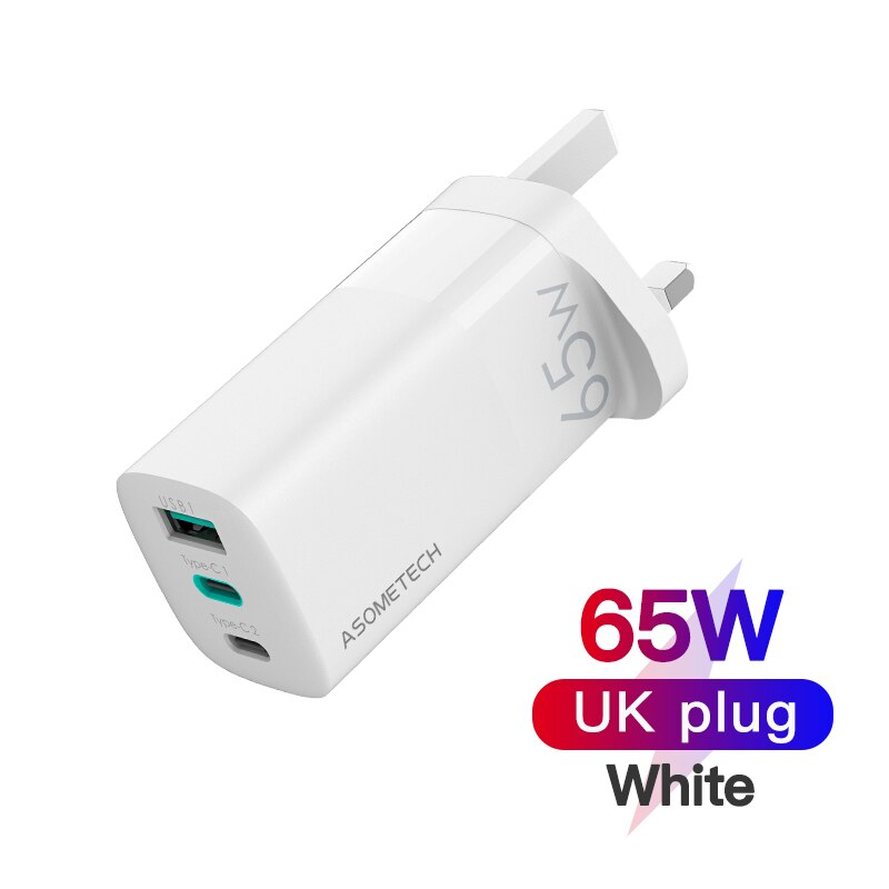 Gan 65w carregador rápido qc3.0 tipo c pd parede de carregamento dupla carga usb carregador rápido adaptador para iphone 11 xiaomi portátil huawei: UK White