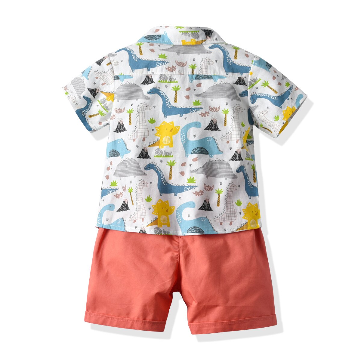 Conjunto de 2 piezas formado por Camiseta de manga corta y pantalones cortos de Color liso para niños, ropa de playa, dibujo niño dinosaurio, verano,