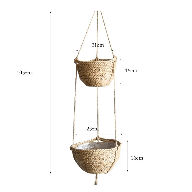Hängande planteringskorg inomhus utomhus, hängande blomkruka, naturliga sjögräs blomkrukor, beige