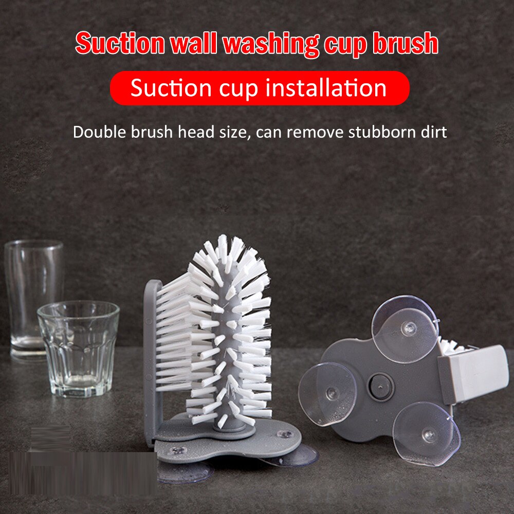 Kitchen Glass Cup Cleaner Suction Cup Cleaning Brush Washing Cup Brushes Mug Bottles Glasses Brush Scrubber