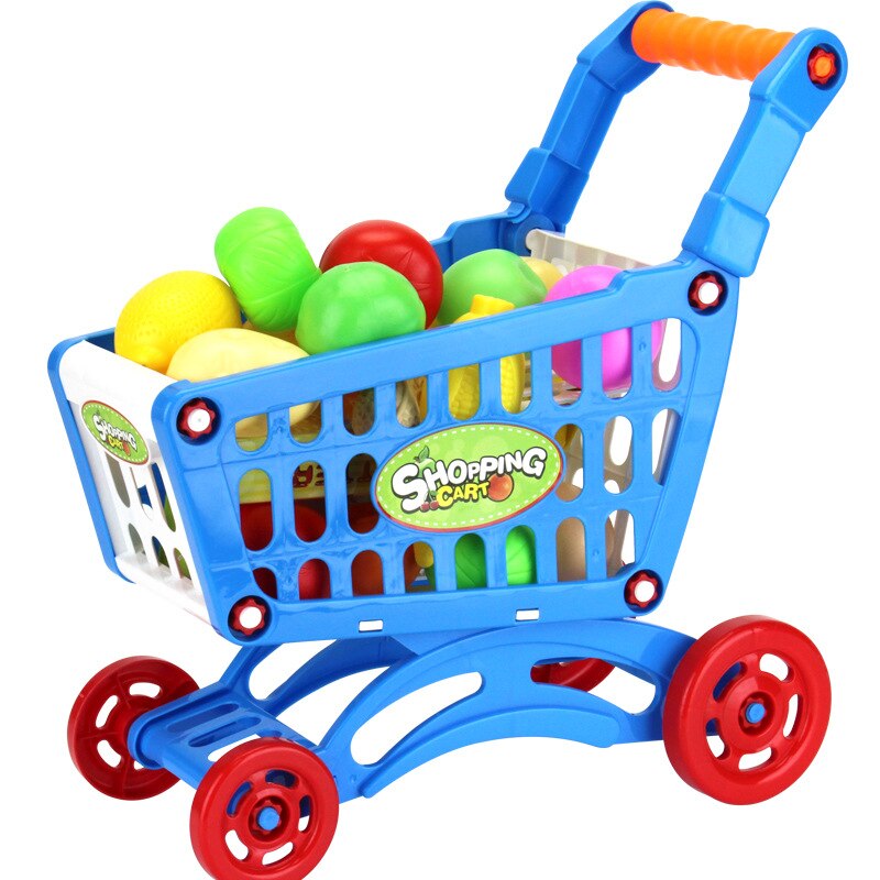 Børns legehus legetøj burfri simulation supermarked vogn vegetabilsk frugt mini indkøbsvogn