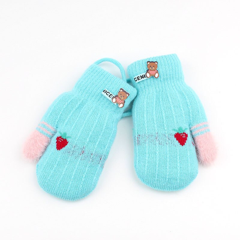 Winter Handschoenen Kids Warm Effen Kleur Handschoenen Dikke Bont Liner Wanten Meisjes Jongens Student Thermische Gebreide Handschoenen Luvas De Inverno: Sky Blue