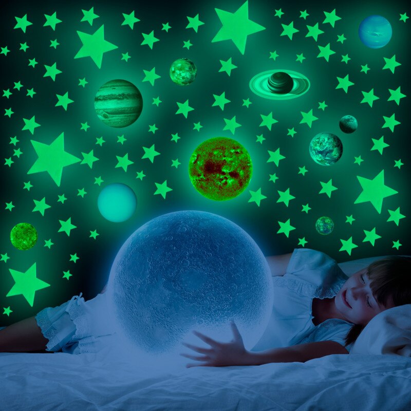 Lichtgevende Sterren Maan Stippen Muursticker Bubble Voor Kinderkamer Slaapkamer Woondecoratie Glow In The Dark Diy Combinatie Stickers 3D