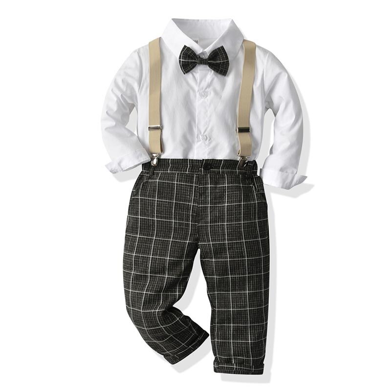 Toddler Baby Boy Dress Infant Kids abiti formali camicia papillon + pantaloni bretelle Set bambini Gentleman matrimoni abiti da festa