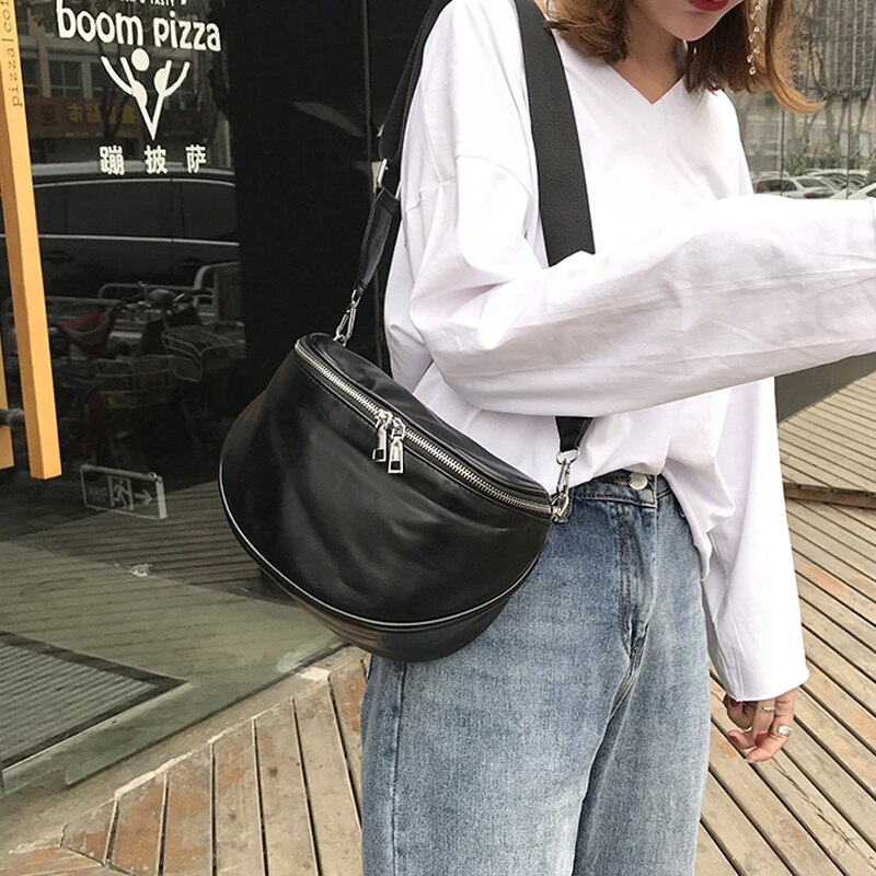 Frauen Taille tasche Reine Farbe Hülse Leder Brust Tasche Große Kapazität Reißverschluss Banane Taschen Bote Schulter Tasche