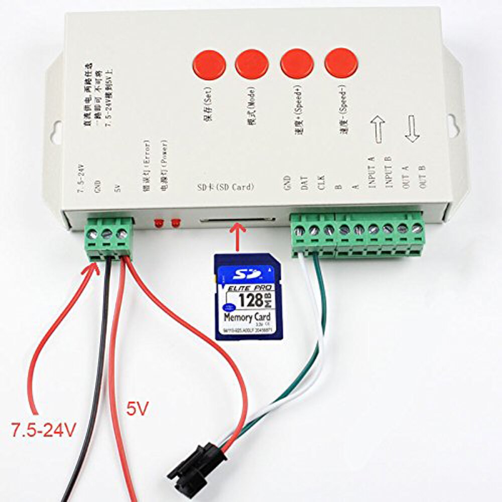 DC5~24V T-1000S 256G RGB Controller T1000S SD Card APA102 WS2801 WS2811 WS2812B LPD6803 DMX512 LED 2048 Pixels Controller