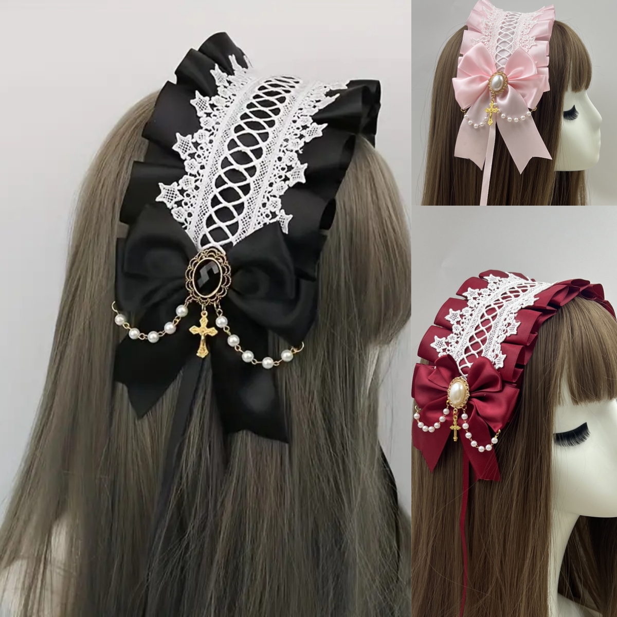 Coiffure gothique Lolita large en dentelle pour femmes, accessoires pour cheveux polyvalents faits à la main, bandeaux de Cosplay mignons, épingle à cheveux douce
