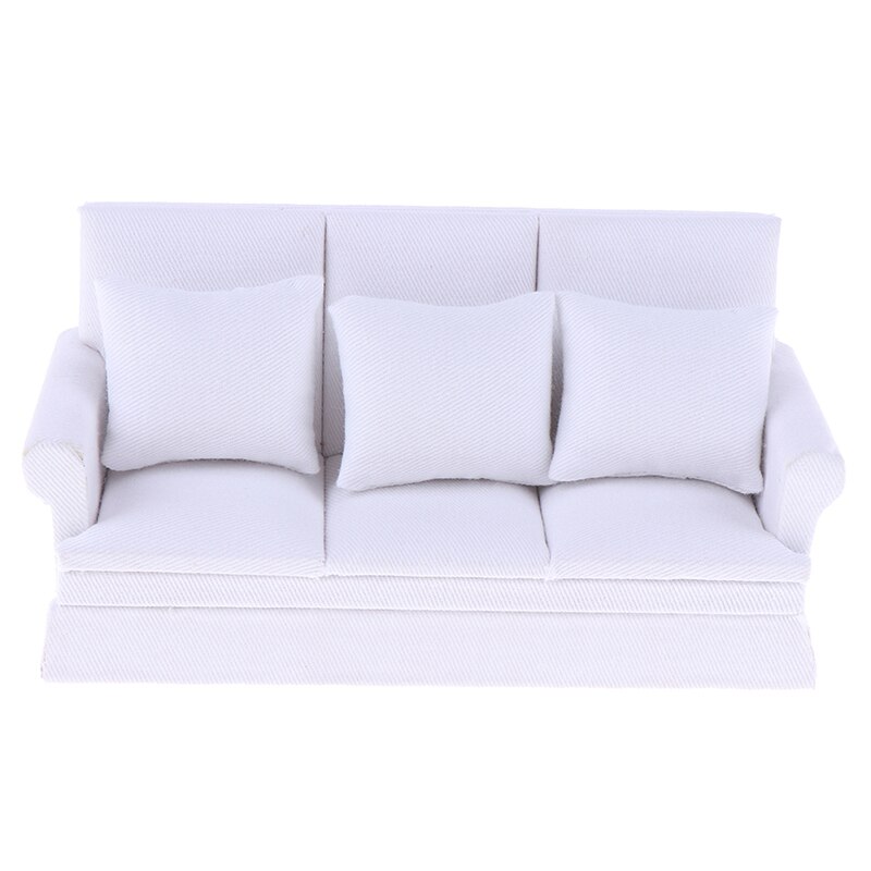 1/12 Scale Dollhouse Sofa with Back Cushion Mini Sofa Chair Furniture Model Toys for Doll House Decoration Accessories: White